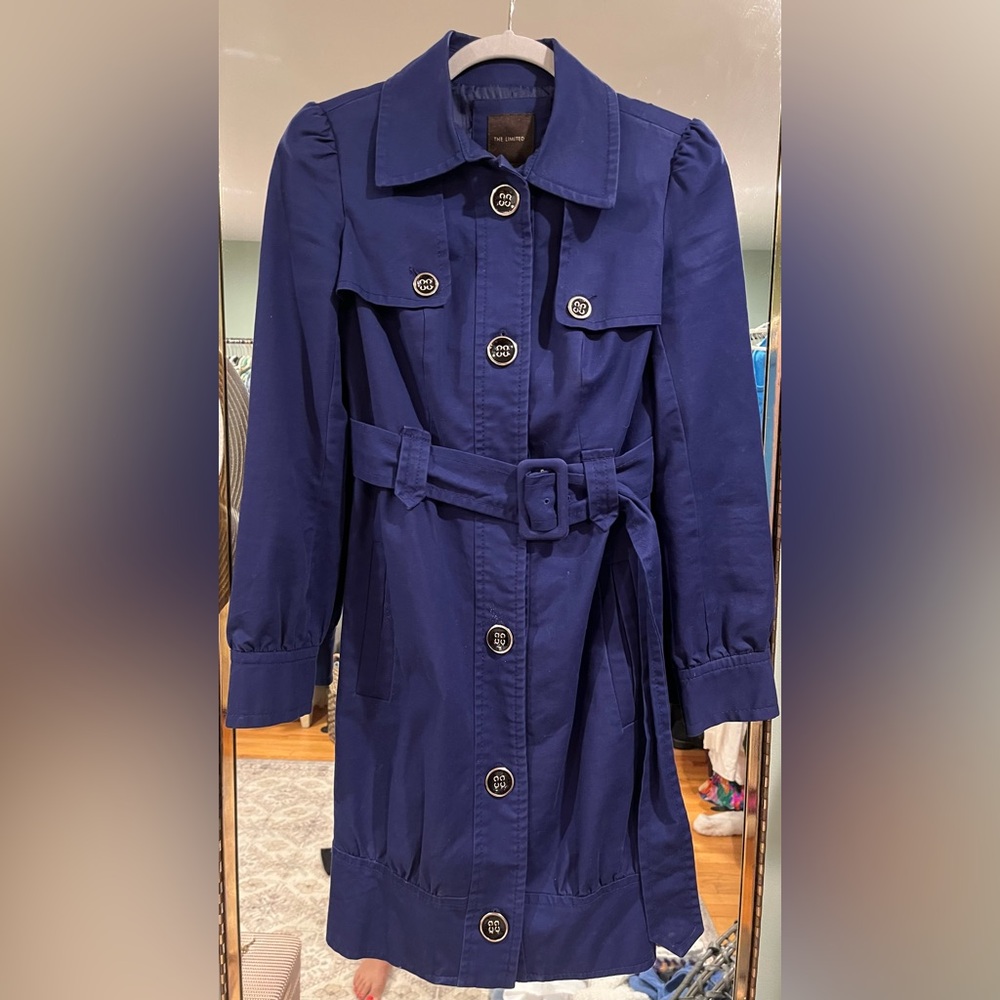 Dark periwinkle Trench Coat with black buttons and belt
